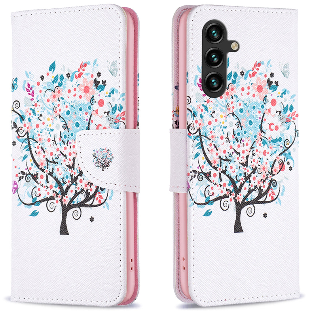For Samsung Galaxy A16 5G / A16 4G Wallet Case Pattern Print Phone Leather Cover - Flower Tree
