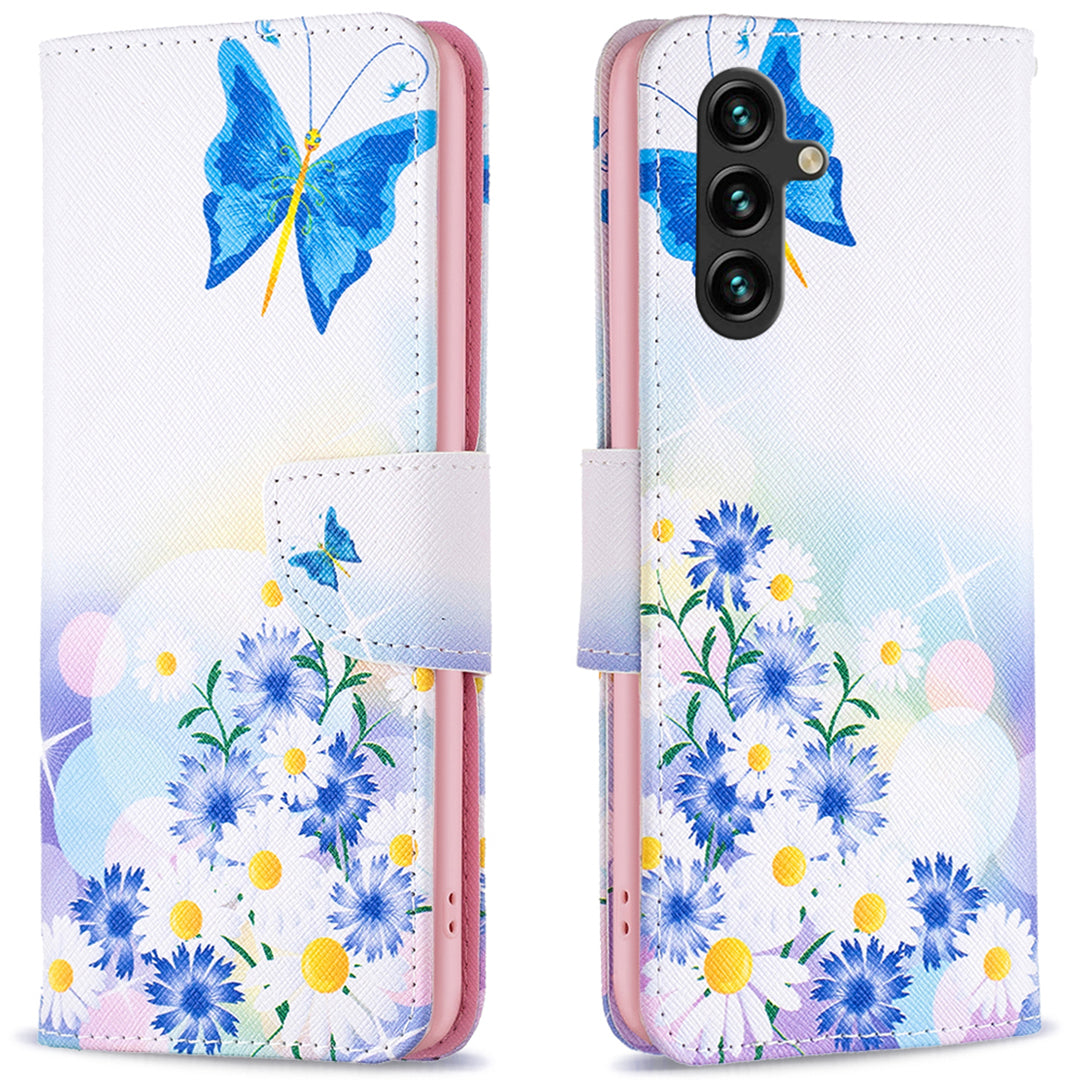For Samsung Galaxy A16 5G / A16 4G Wallet Case Pattern Print Phone Leather Cover - Butterfly and Flowers