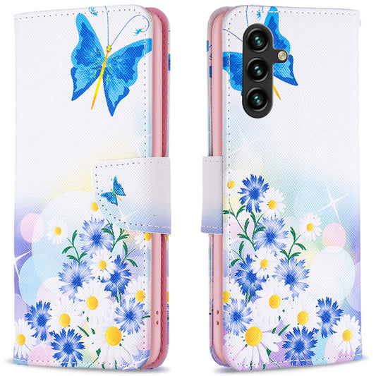 For Samsung Galaxy A16 5G / A16 4G Wallet Case Pattern Print Phone Leather Cover - Butterfly and Flowers