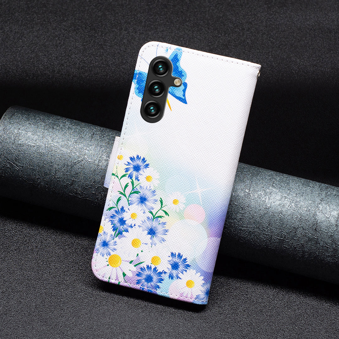 For Samsung Galaxy A16 5G / A16 4G Wallet Case Pattern Print Phone Leather Cover - Butterfly and Flowers