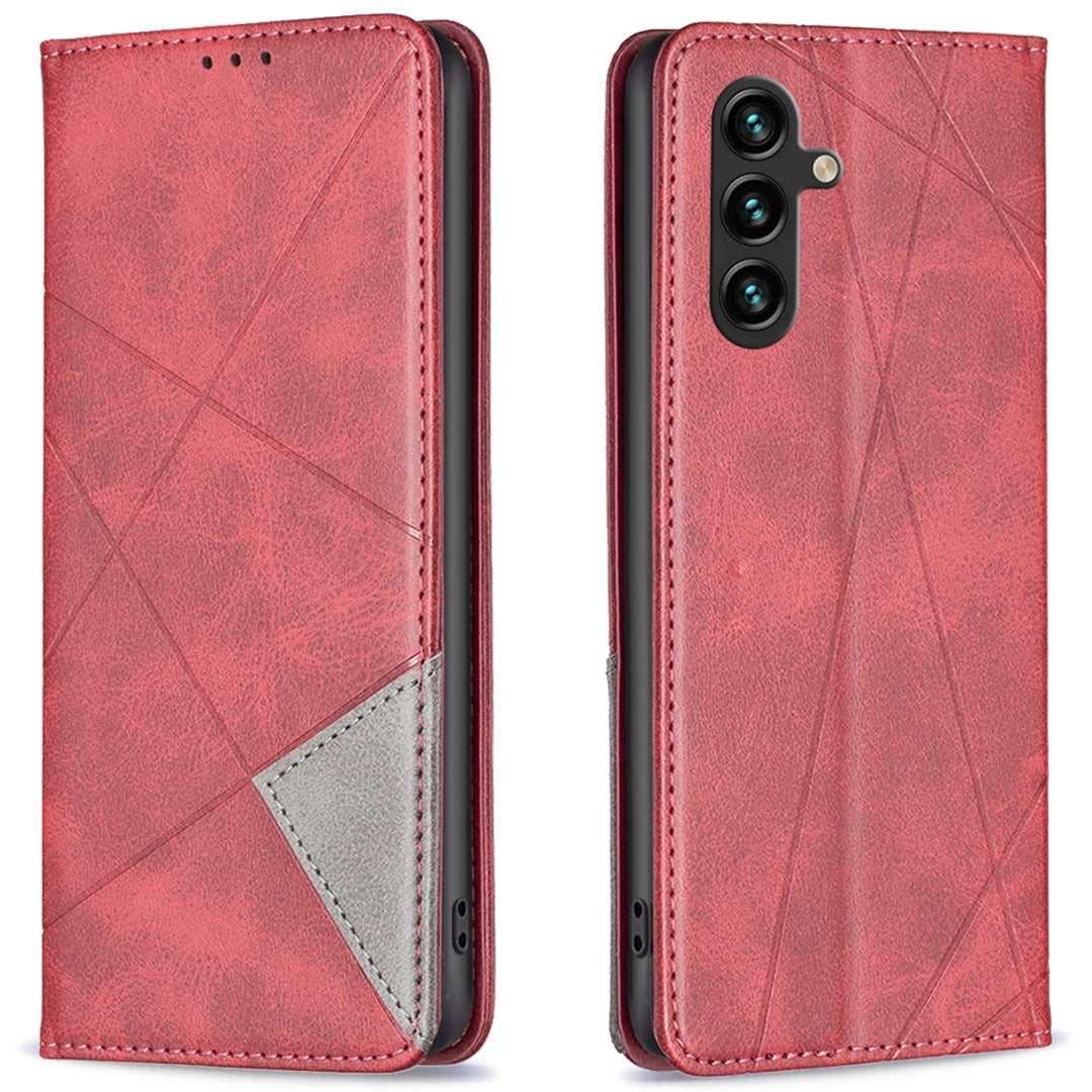 For Samsung Galaxy A16 5G / A16 4G Case Card Slots Geometry Imprint Leather Phone Cover - Red