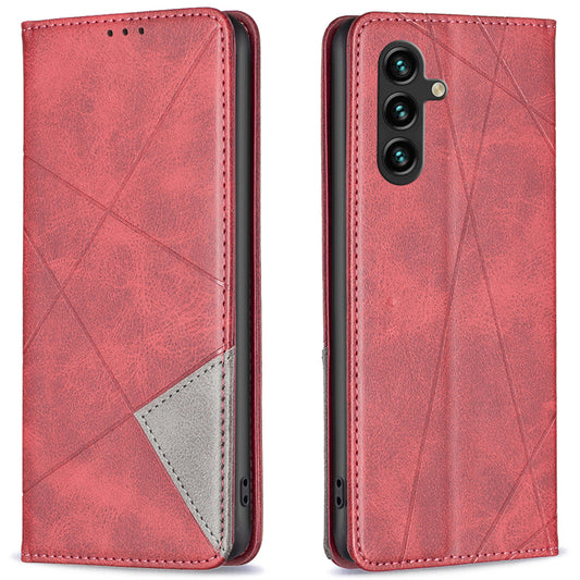 For Samsung Galaxy A16 5G / A16 4G Case Card Slots Geometry Imprint Leather Phone Cover - Red