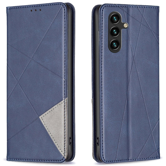 For Samsung Galaxy A16 5G / A16 4G Case Card Slots Geometry Imprint Leather Phone Cover - Blue