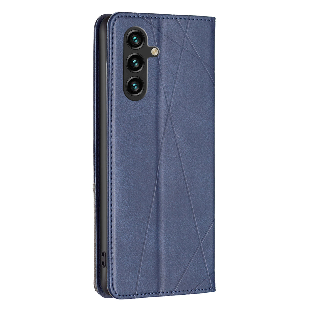 For Samsung Galaxy A16 5G / A16 4G Case Card Slots Geometry Imprint Leather Phone Cover - Blue
