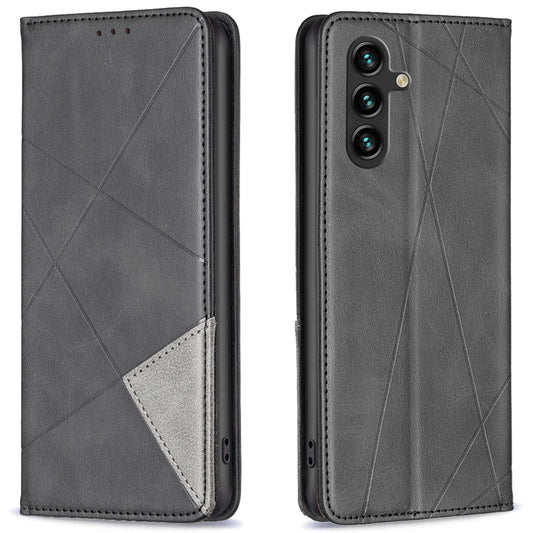 For Samsung Galaxy A16 5G / A16 4G Case Card Slots Geometry Imprint Leather Phone Cover - Black
