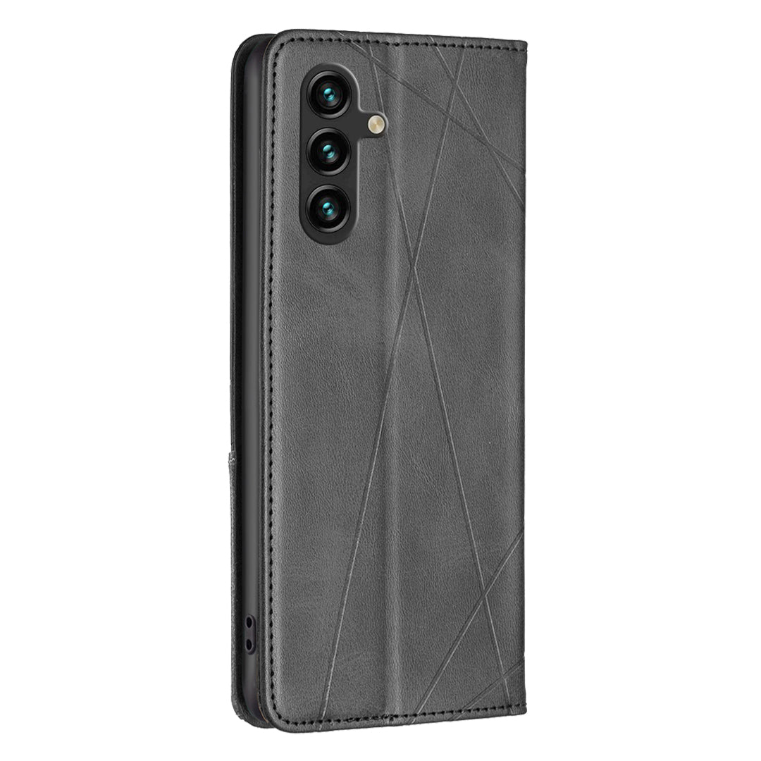For Samsung Galaxy A16 5G / A16 4G Case Card Slots Geometry Imprint Leather Phone Cover - Black