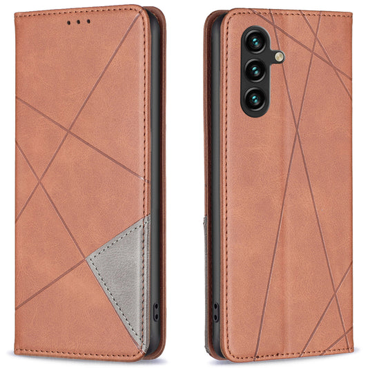 For Samsung Galaxy A16 5G / A16 4G Case Card Slots Geometry Imprint Leather Phone Cover - Brown