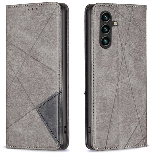 For Samsung Galaxy A16 5G / A16 4G Case Card Slots Geometry Imprint Leather Phone Cover - Grey
