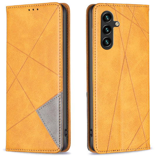For Samsung Galaxy A16 5G / A16 4G Case Card Slots Geometry Imprint Leather Phone Cover - Yellow