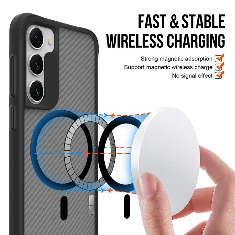 For Samsung Galaxy S23 Magnetic Case Slim Fit Phone Cover Carbon Fiber Texture - Black