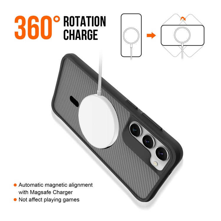 For Samsung Galaxy S23 Magnetic Case Slim Fit Phone Cover Carbon Fiber Texture - Black