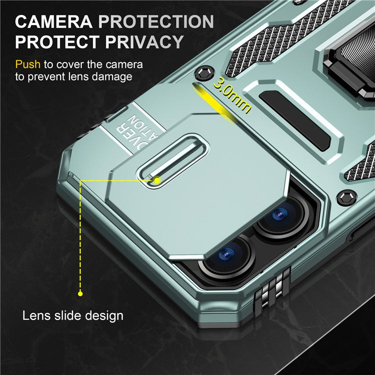 Armor Series For iPhone 16 Pro Case Slide Lens Lid PC+TPU Anti-Drop Kickstand Phone Cover - Green