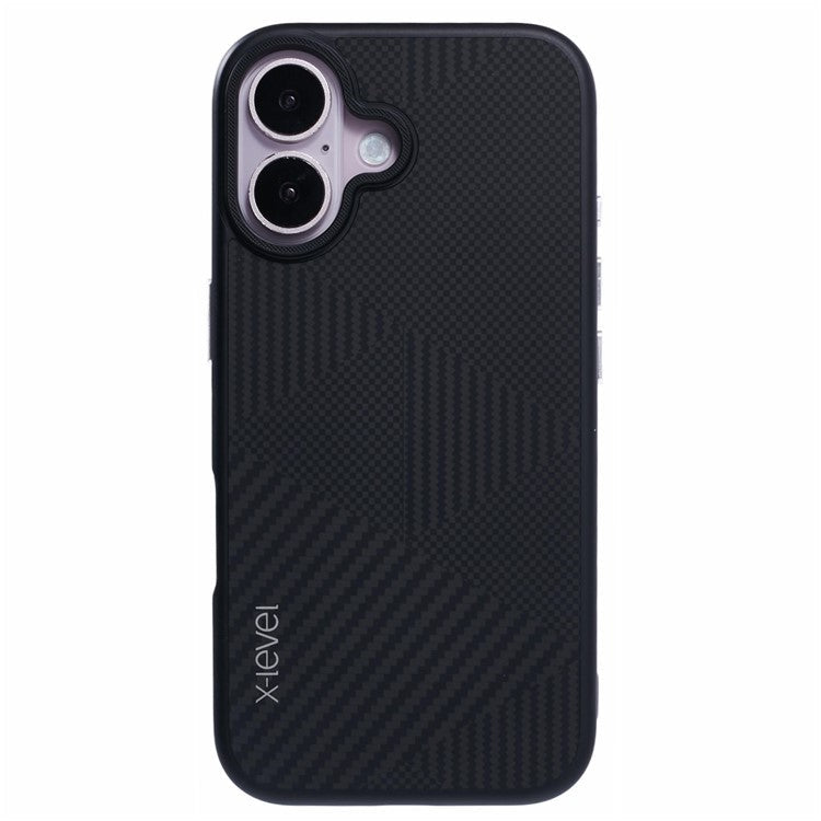 X-LEVEL For iPhone 16 Case Rhombus Splicing Hard PC Shockproof  Phone Cover - Black