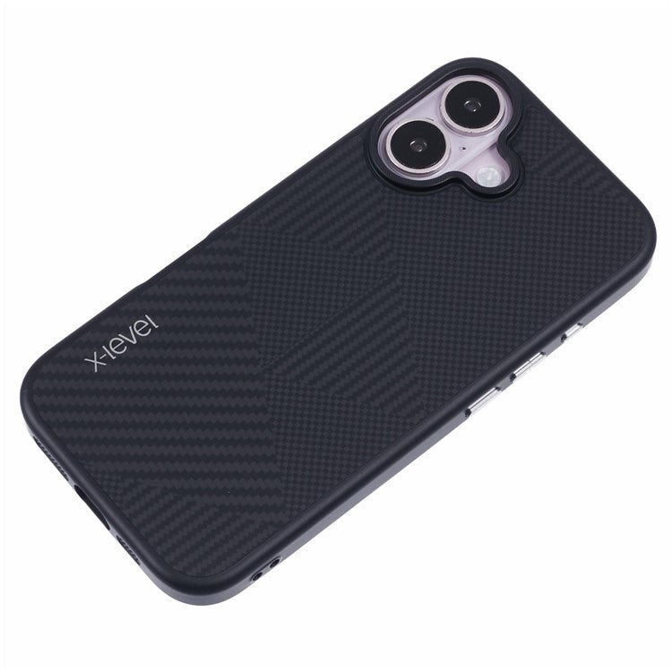X-LEVEL For iPhone 16 Case Rhombus Splicing Hard PC Shockproof  Phone Cover - Black