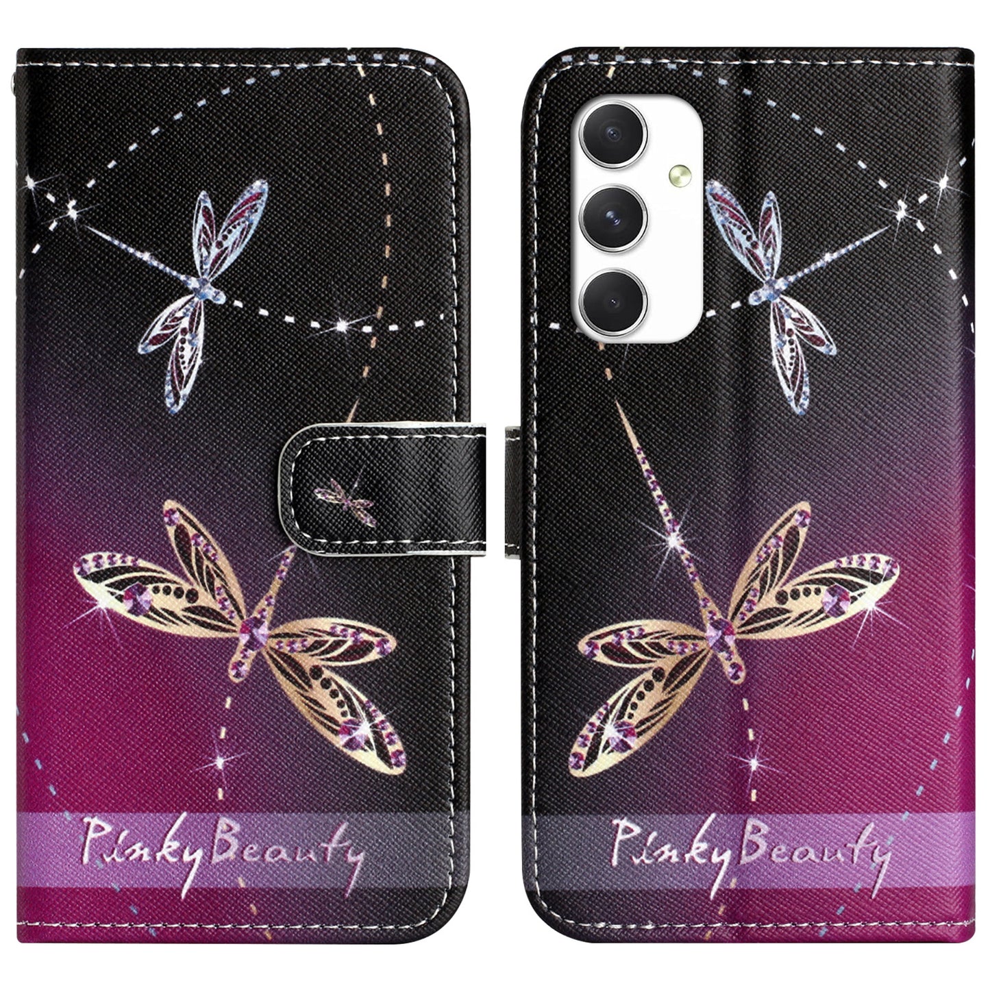 For Samsung Galaxy A16 5G / A16 4G Case Pattern Print PU Leather Wallet Phone Cover Cross Texture - Dragonfly