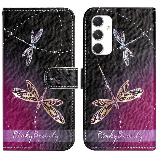 For Samsung Galaxy A16 5G / A16 4G Case Pattern Print PU Leather Wallet Phone Cover Cross Texture - Dragonfly