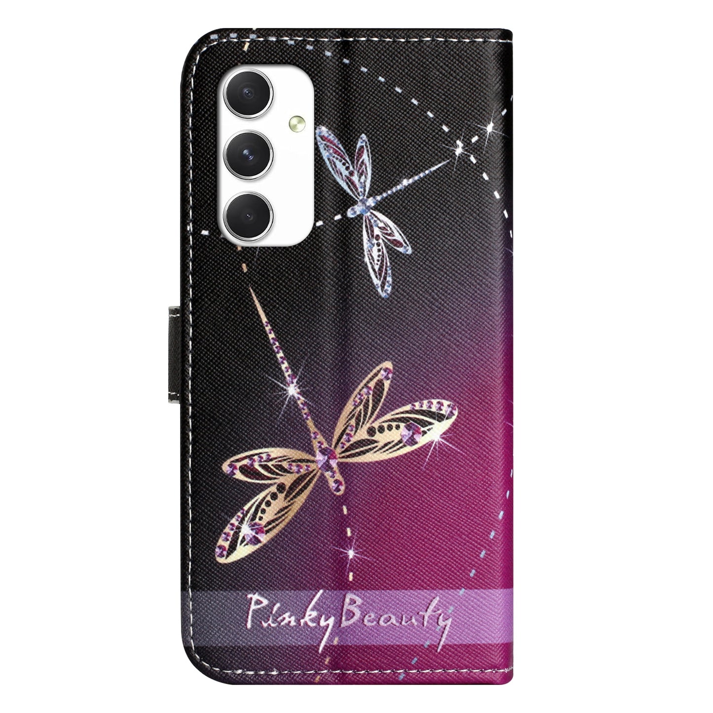 For Samsung Galaxy A16 5G / A16 4G Case Pattern Print PU Leather Wallet Phone Cover Cross Texture - Dragonfly