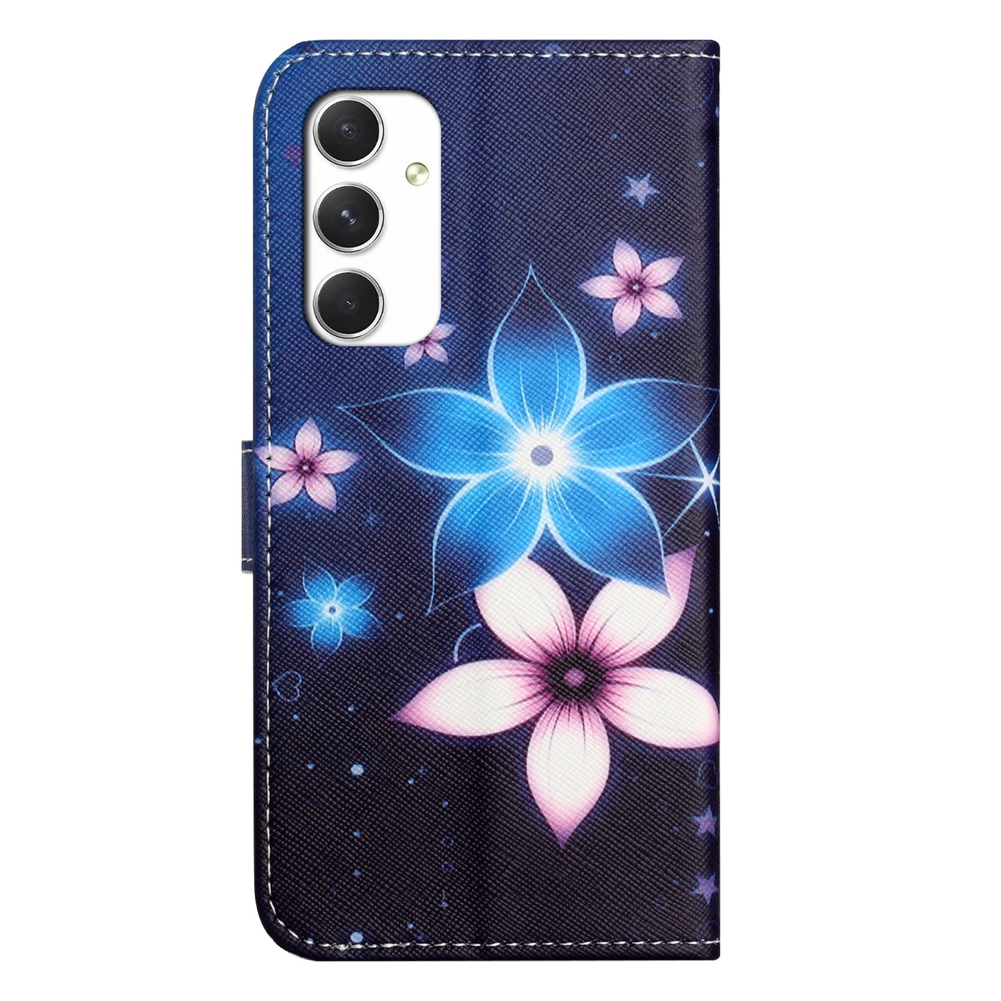 For Samsung Galaxy A16 5G / A16 4G Case Pattern Print PU Leather Wallet Phone Cover Cross Texture - Blue Flower