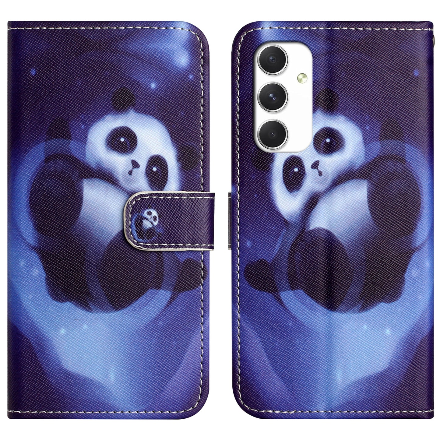 For Samsung Galaxy A16 5G / A16 4G Case Pattern Print PU Leather Wallet Phone Cover Cross Texture - Panda