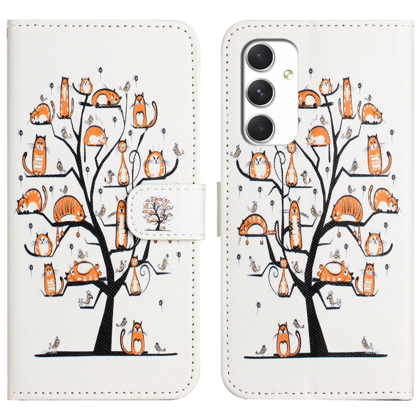 For Samsung Galaxy A16 5G / A16 4G Case Pattern Print PU Leather Wallet Phone Cover Cross Texture - Cat and Tree