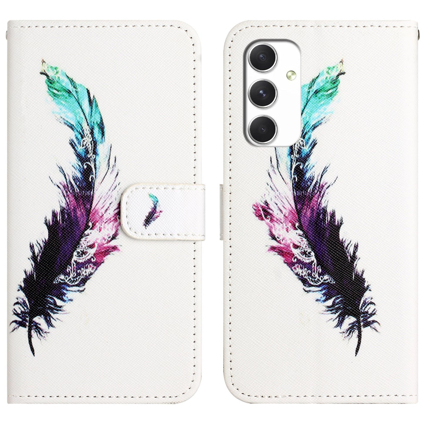 For Samsung Galaxy A16 5G / A16 4G Case Pattern Print PU Leather Wallet Phone Cover Cross Texture - Feather