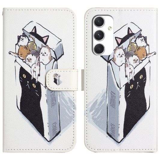 For Samsung Galaxy A16 5G / A16 4G Case Pattern Print PU Leather Wallet Phone Cover Cross Texture - Cats