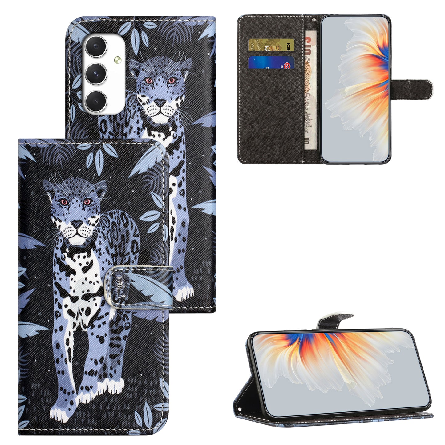 For Samsung Galaxy A16 5G / A16 4G Case Pattern Print PU Leather Wallet Phone Cover Cross Texture - Leopard