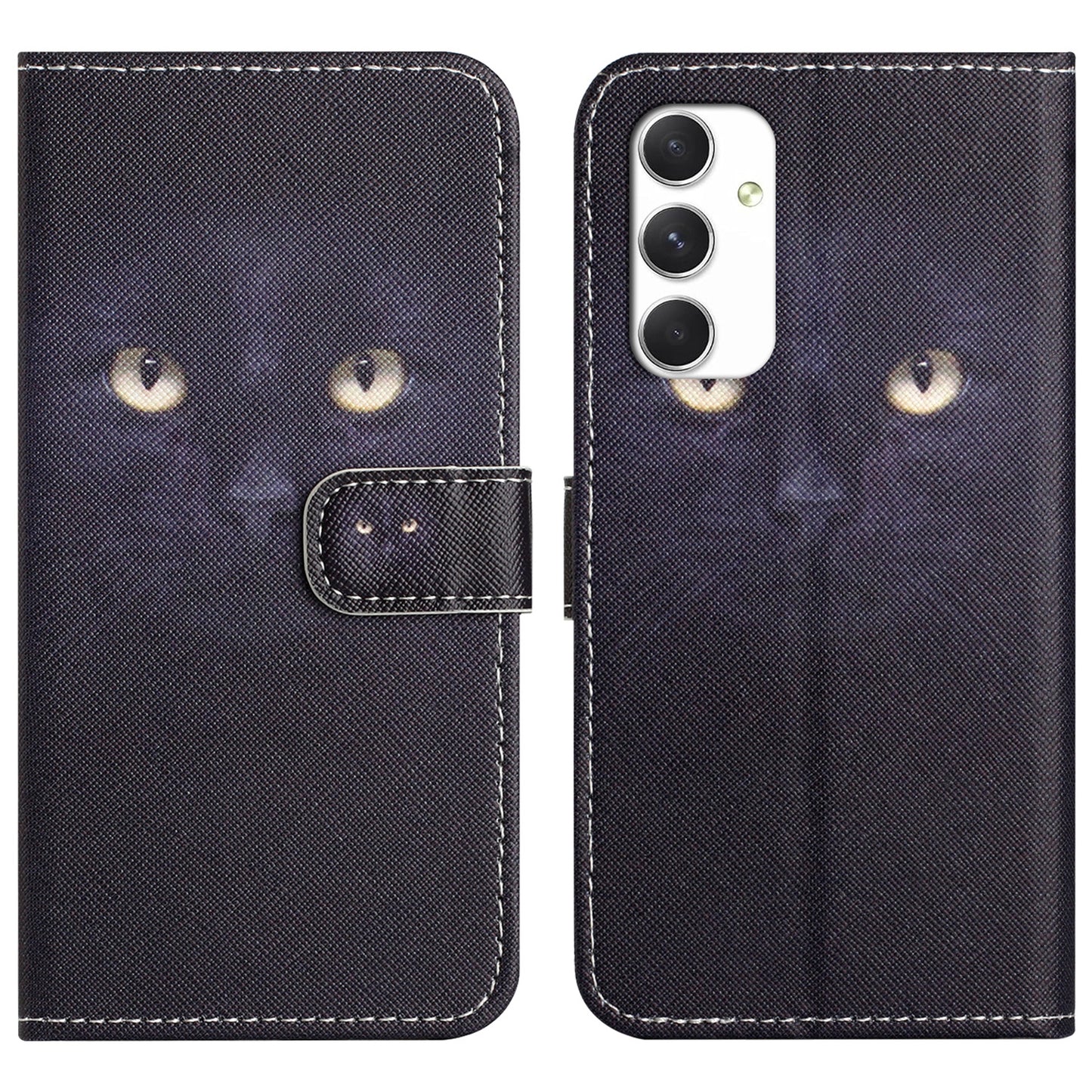 For Samsung Galaxy A16 5G / A16 4G Case Pattern Print PU Leather Wallet Phone Cover Cross Texture - Cat&#39;s Eye