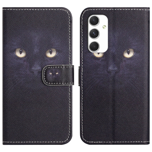 For Samsung Galaxy A16 5G / A16 4G Case Pattern Print PU Leather Wallet Phone Cover Cross Texture - Cat&#39;s Eye