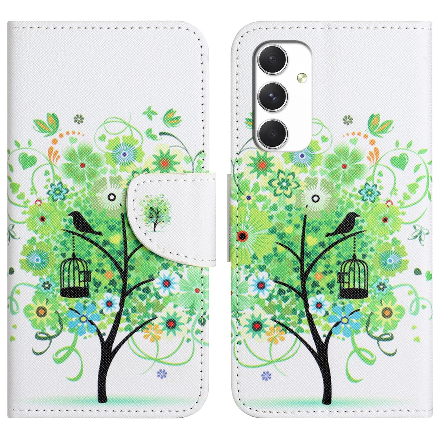 For Samsung Galaxy A16 5G / A16 4G Case Cross Texture Leather Phone Cover Pattern Printing - Green Tree