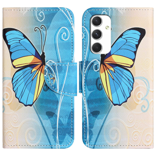For Samsung Galaxy A16 5G / A16 4G Case Cross Texture Leather Phone Cover Pattern Printing - Butterfly
