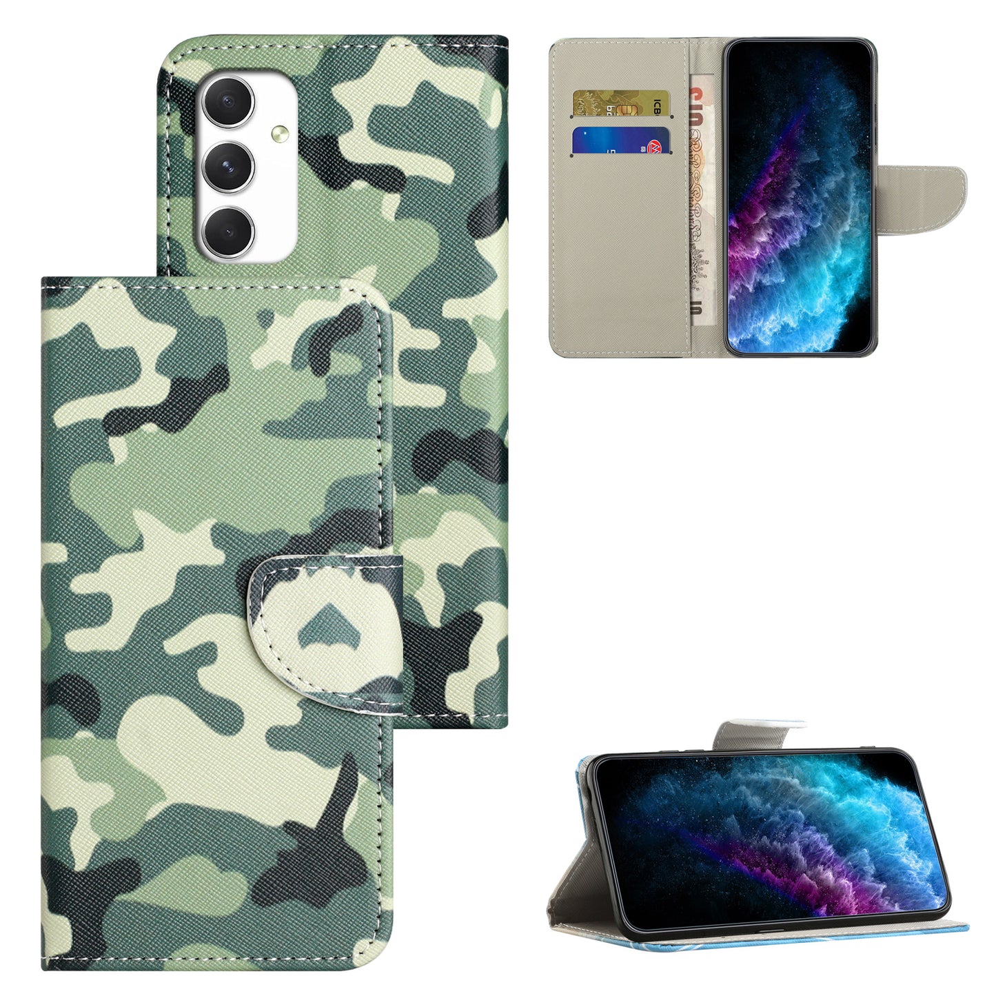 For Samsung Galaxy A16 5G / A16 4G Case Cross Texture Leather Phone Cover Pattern Printing - Camouflage