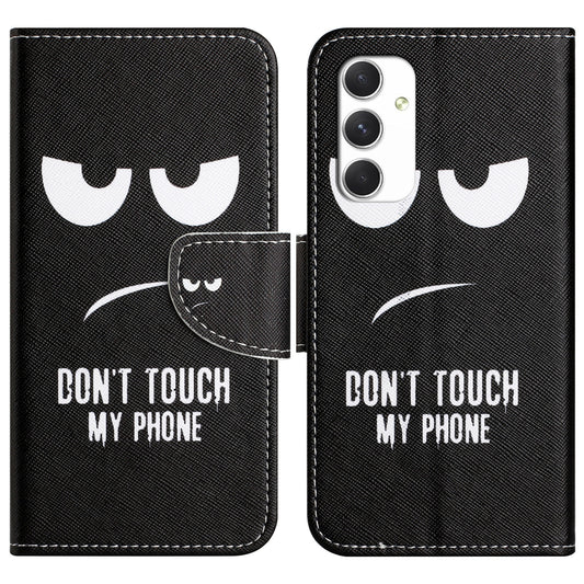 For Samsung Galaxy A16 5G / A16 4G Case Cross Texture Leather Phone Cover Pattern Printing - Don&#39;t Touch My Phone