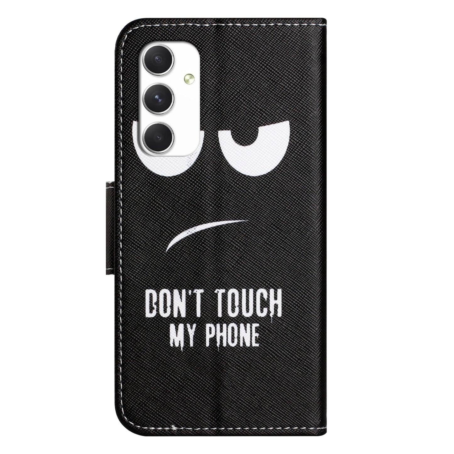For Samsung Galaxy A16 5G / A16 4G Case Cross Texture Leather Phone Cover Pattern Printing - Don&#39;t Touch My Phone