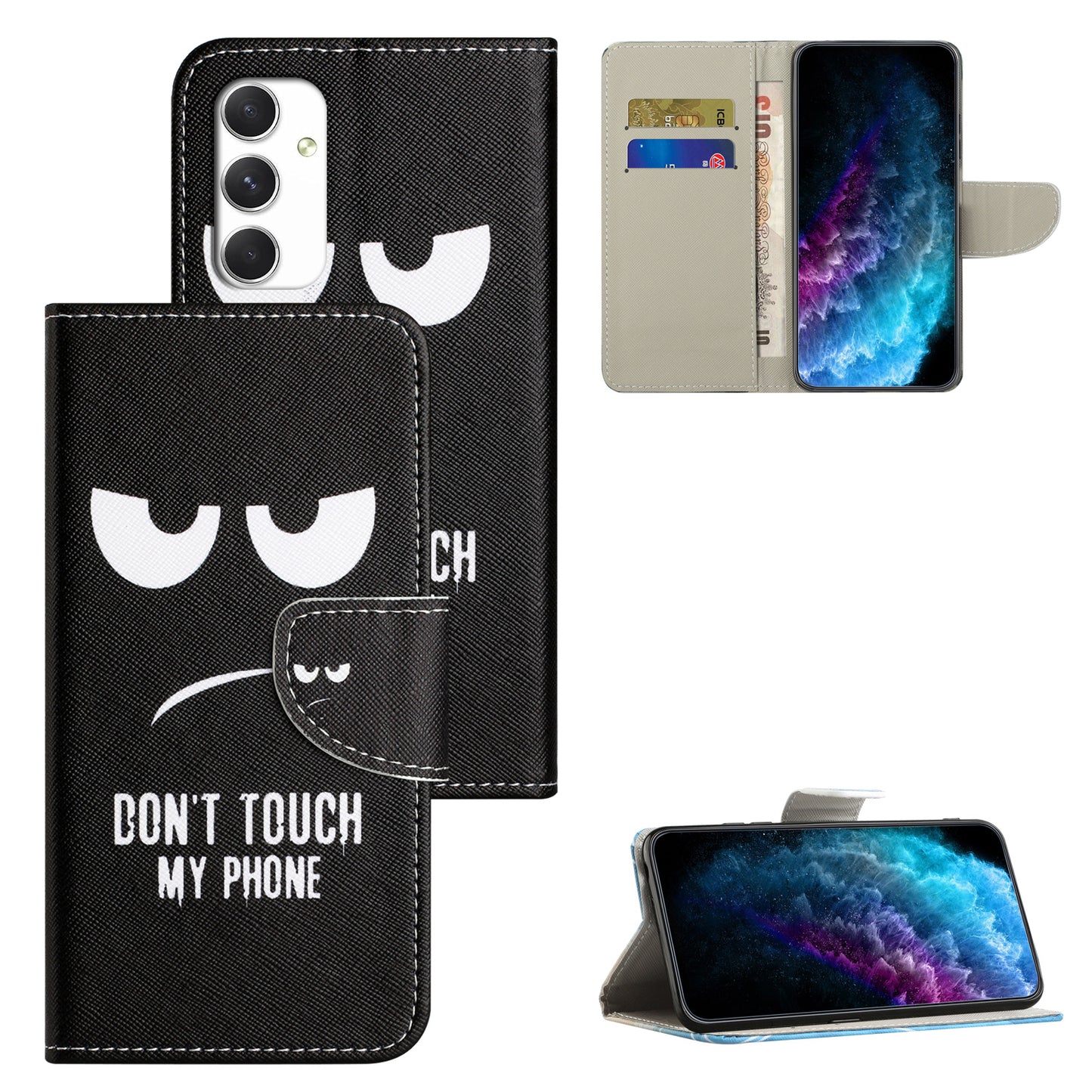 For Samsung Galaxy A16 5G / A16 4G Case Cross Texture Leather Phone Cover Pattern Printing - Don&#39;t Touch My Phone