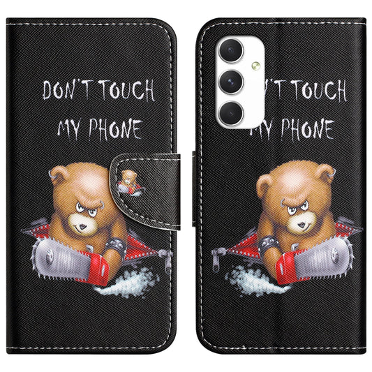 For Samsung Galaxy A16 5G / A16 4G Case Cross Texture Leather Phone Cover Pattern Printing - Bear