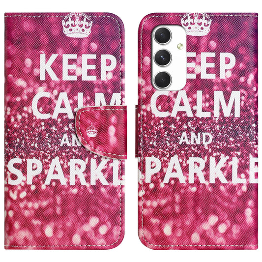 For Samsung Galaxy A16 5G / A16 4G Case Cross Texture Leather Phone Cover Pattern Printing - Keep Calm and Sparkle