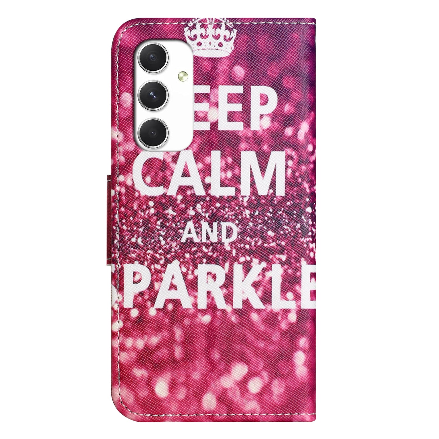 For Samsung Galaxy A16 5G / A16 4G Case Cross Texture Leather Phone Cover Pattern Printing - Keep Calm and Sparkle