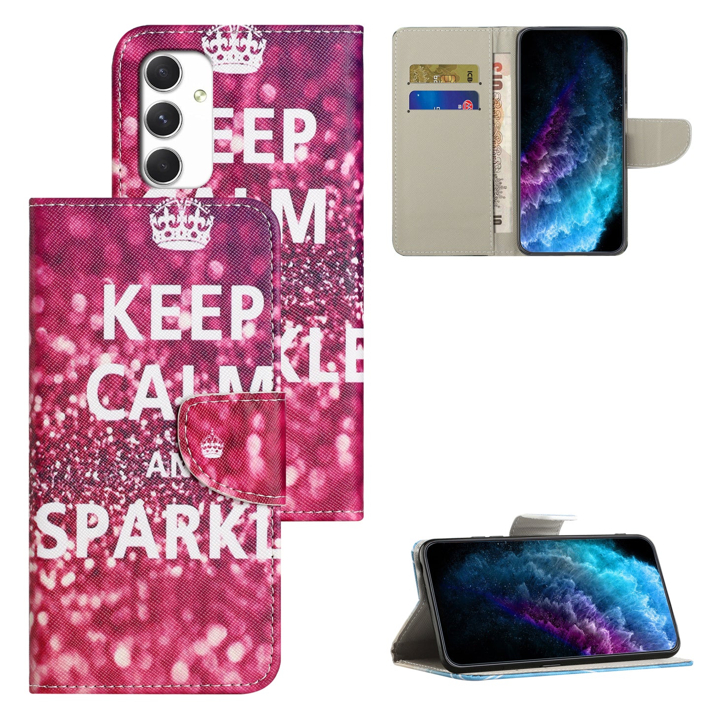 For Samsung Galaxy A16 5G / A16 4G Case Cross Texture Leather Phone Cover Pattern Printing - Keep Calm and Sparkle