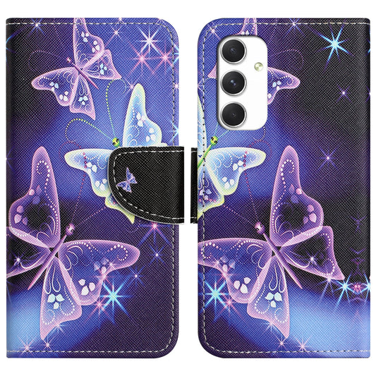 For Samsung Galaxy A16 5G / A16 4G Case Cross Texture Leather Phone Cover Pattern Printing - Sparkling Butterfly