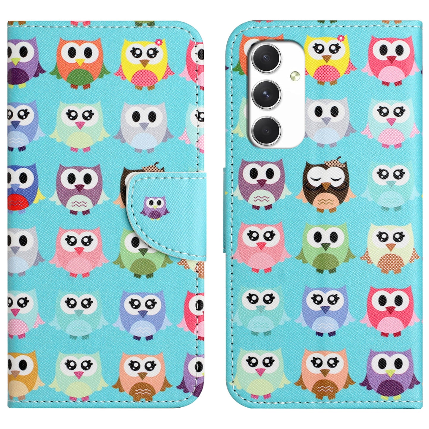 For Samsung Galaxy A16 5G / A16 4G Case Cross Texture Leather Phone Cover Pattern Printing - Owls