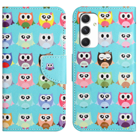 For Samsung Galaxy A16 5G / A16 4G Case Cross Texture Leather Phone Cover Pattern Printing - Owls