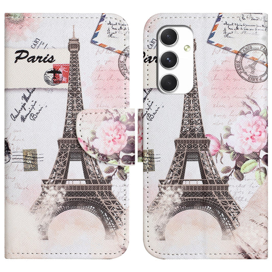 For Samsung Galaxy A16 5G / A16 4G Case Cross Texture Leather Phone Cover Pattern Printing - Tower