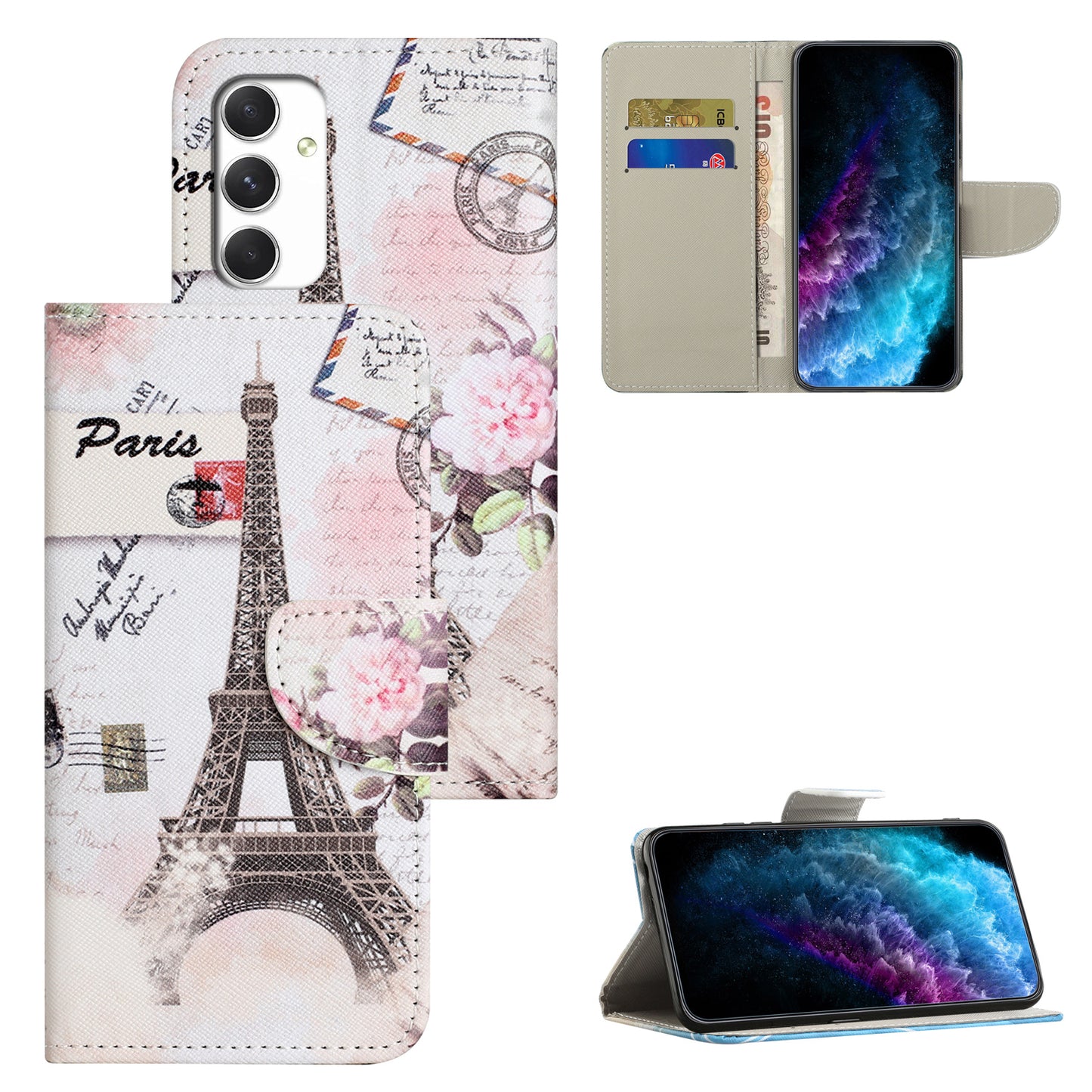 For Samsung Galaxy A16 5G / A16 4G Case Cross Texture Leather Phone Cover Pattern Printing - Tower