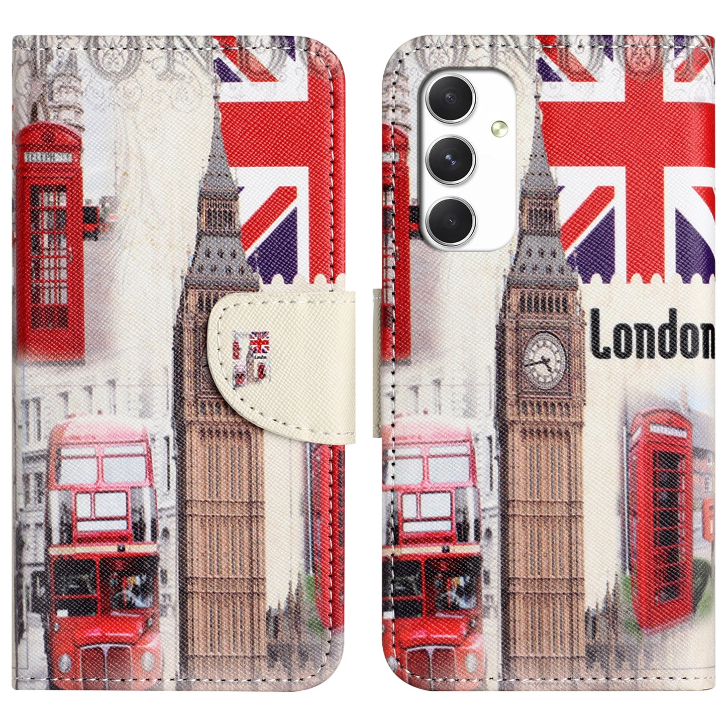 For Samsung Galaxy A16 5G / A16 4G Case Cross Texture Leather Phone Cover Pattern Printing - London Big Ben