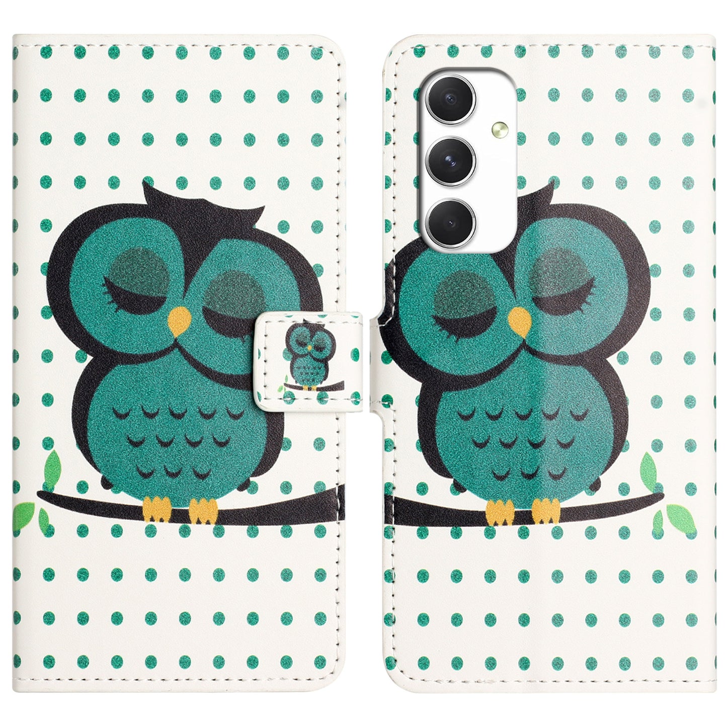 For Samsung Galaxy A16 5G / A16 4G Case Pattern Print PU Leather Wallet Phone Cover - Dots Owl