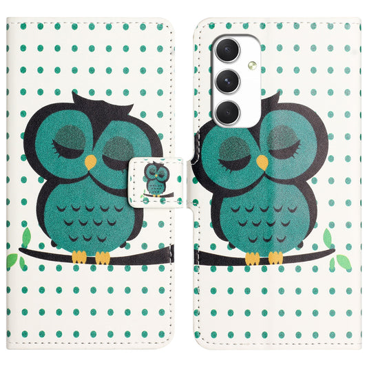 For Samsung Galaxy A16 5G / A16 4G Case Pattern Print PU Leather Wallet Phone Cover - Dots Owl