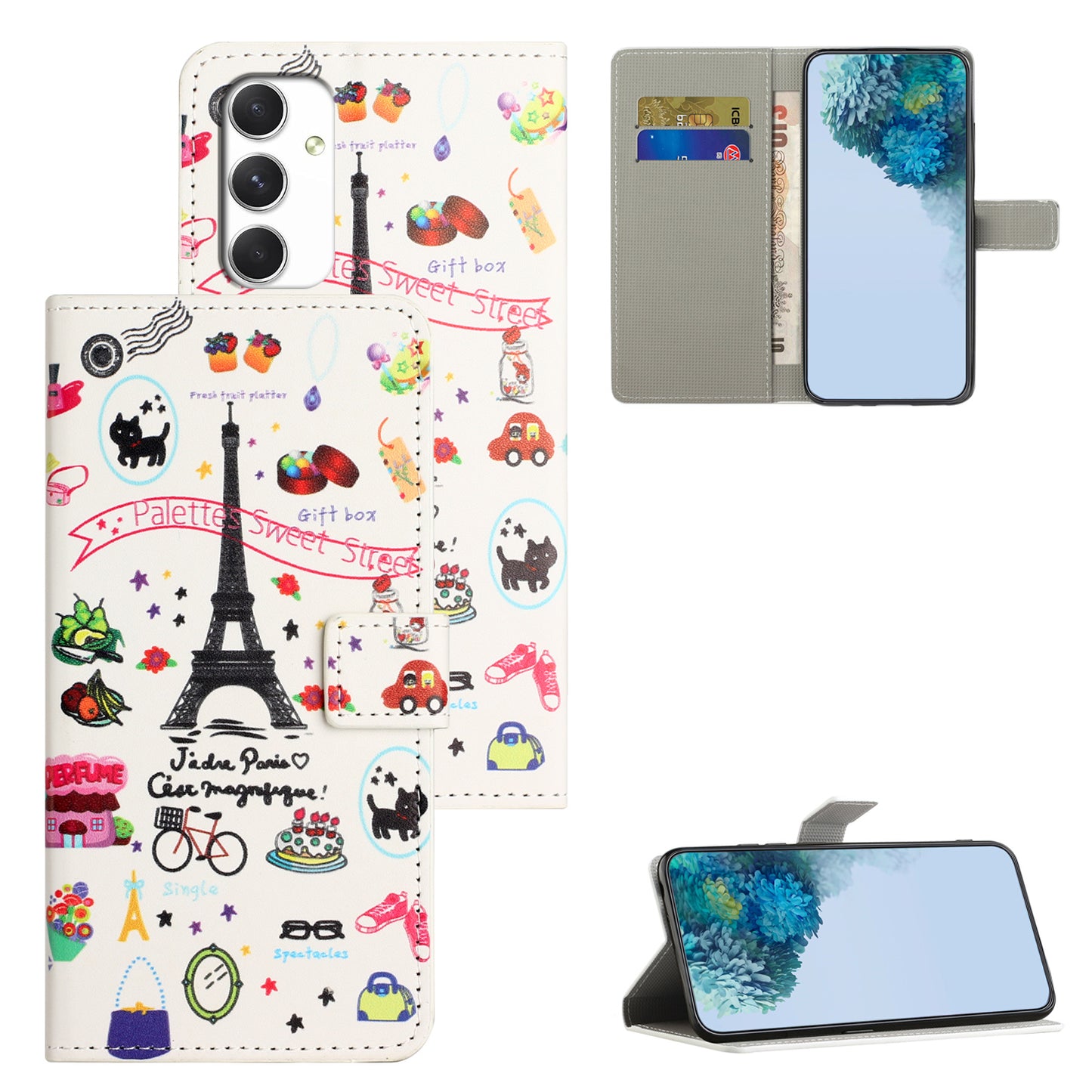 For Samsung Galaxy A16 5G / A16 4G Case Pattern Print PU Leather Wallet Phone Cover - Eiffel Tower