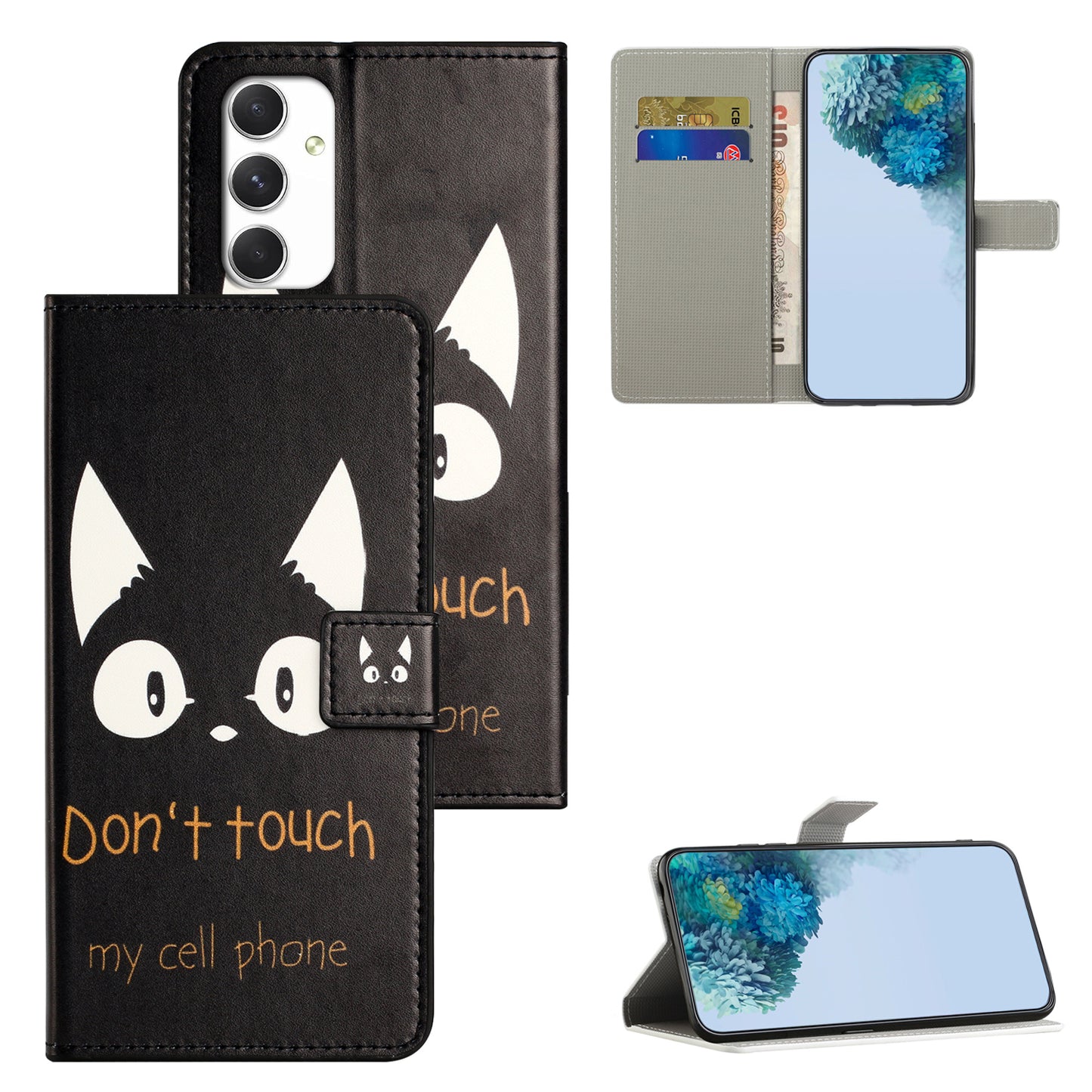 For Samsung Galaxy A16 5G / A16 4G Case Pattern Print PU Leather Wallet Phone Cover - Cat Ears