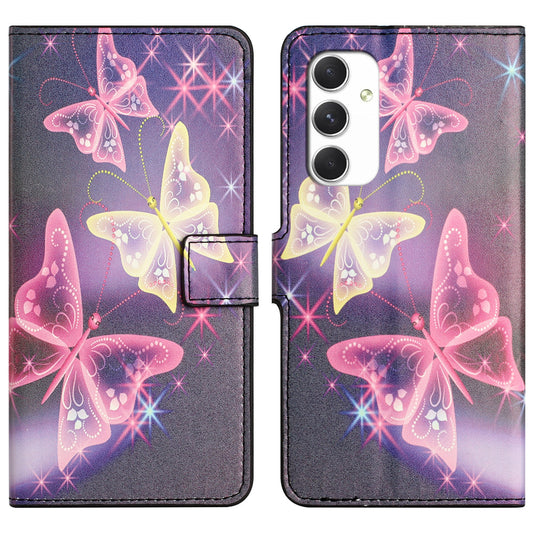 For Samsung Galaxy A16 5G / A16 4G Case Pattern Print PU Leather Wallet Phone Cover - Sparkle Butterflies